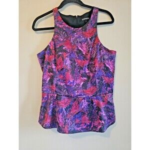 Express Fit & Flare Pink,red,blue festive Tank Zipper Back-Size L-party top